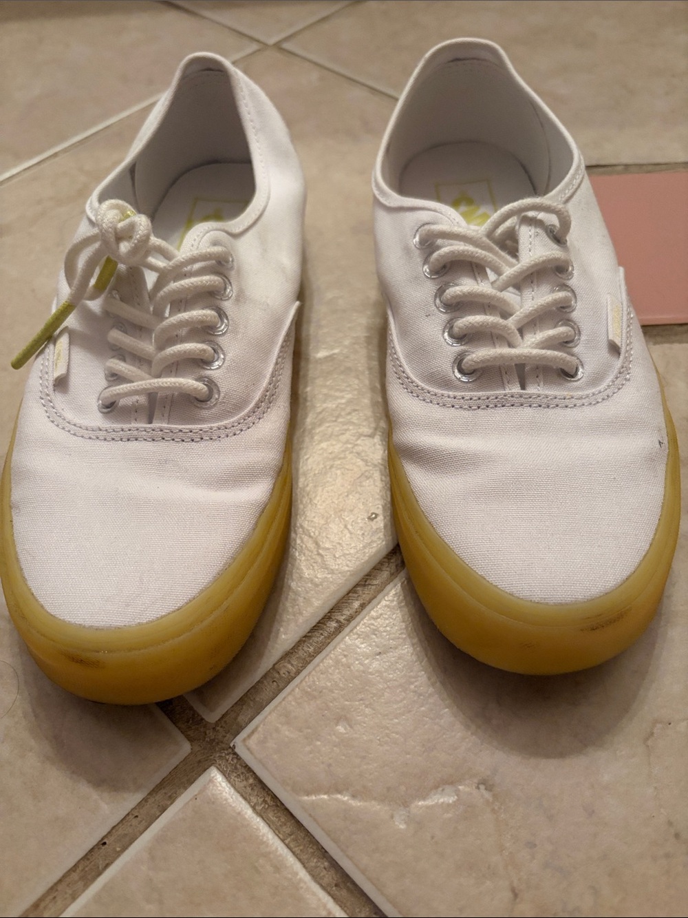 Vans White Canvas Sneakers with Yellow Gum Sole